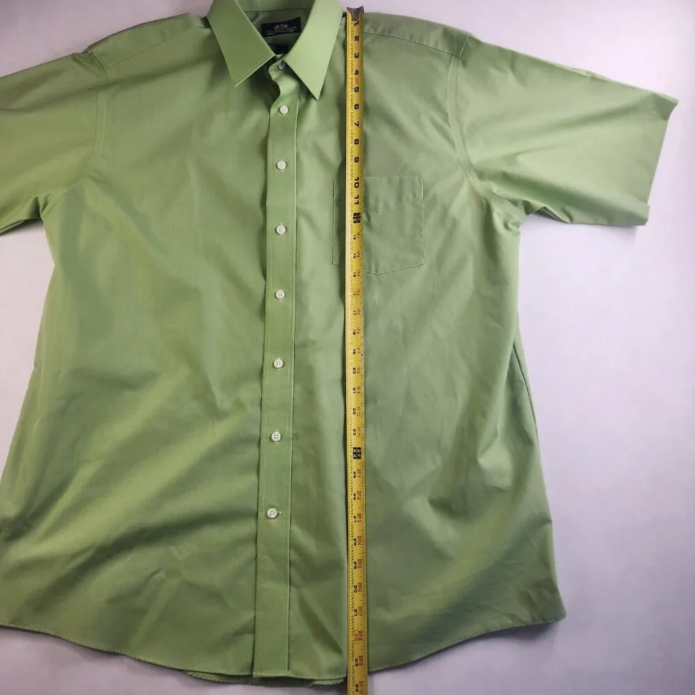 Mens Stafford Performance Lime Green Button Up dress shirt 17 1/2 XL S/S Fun - Picture 5 of 9
